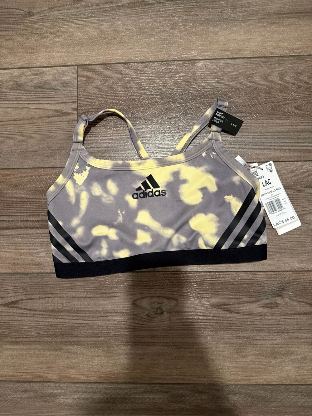 adidas Yellow and Gray Tie-Dye Racerback Sports Bra